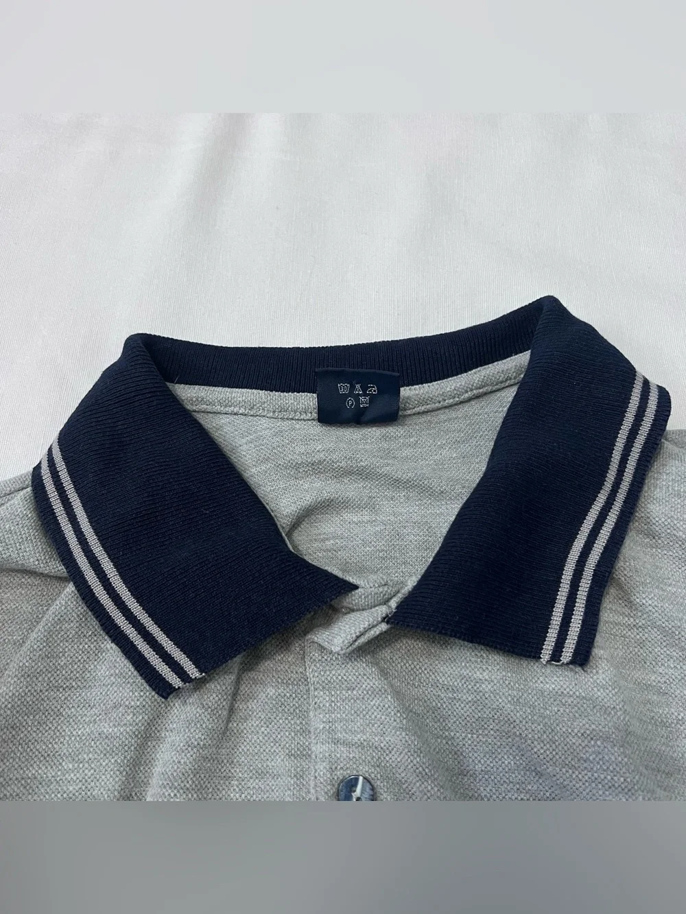Vintage Polo Ralph Lauren Flag Patch Polo Gray Navy Collar M Preppy Old Money